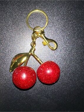 Cherry Keychain with Red Glitter Charms